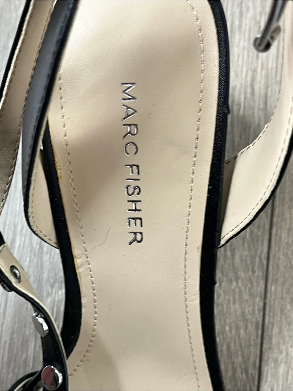 Marc Fisher Black Studded T-Strap Heels